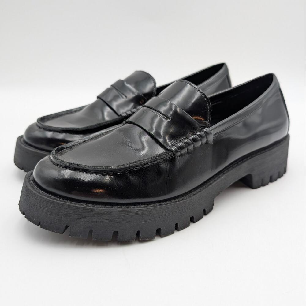 Steve Madden Langsten Platform Penny Loafer Shoes Women's Black Size US8.5M EU39